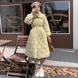 Ling Ge Knitting Collar Long Down Jacket Female 2024 Winter Fashion Thick Thin Belt Waist Show Thin Over The Knee Coat Tide-Outfit