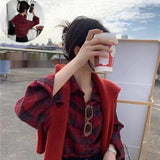 Red Plaid Shirt Coat Woman 2025 Spring And Autumn Lazy Wind Loose Shirt Casual Design