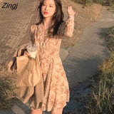 Sleeve Dress Women Spring Floral V-neck Romantic Mini French Style Clothing Harajuku Newest Tender Popular Lovely