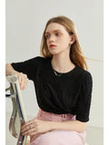 O-Neck Short Slevee Women T-Shirts Solid 2022 Summer New Art Women Tops Texture Sense French Bubble Half Sleeve