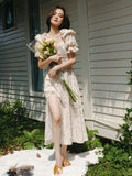Floral Off Shoulder Maxi Dress For Woman Robe Sexy Side Split Chic Midi Sundress Vacation
