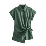 Spring Bow Tie Details Short-Sleeved Poplin Shirt Series