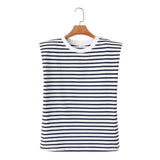 Spring Style Shoulder Pads Loose Multicolor Sleeveless Round Collar T-Shirt