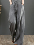 Cotton Linen Women Pants Summer 2021 Elastic Waist Solid Wide Leg Loose Female Pants Top Quality 9 Point Pants