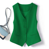 Zingj V-Neck Small Suit Vest Female Outside With Vintage Short Fold Wear Stylish Vest Horse Jacket Sleeveless Vest