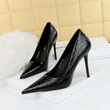 Zingj Fashion Sexy Skinny Heels With Shallow Pointed Patent Leather Snake Grain High