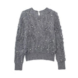 New Artificial Pearl Textured Pullover