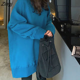 Women Spring Chic Korean Style Trendy Casual Teens Solid Clothing Comfortable Long Sleeve Lady Clothes Blue Ins