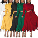 2 Piece Skirt Sets Women Long Sleeve Crop Top and Midi Skirts Sets Autumn Fashion Solid Color Club Outfits