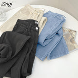 Jeans Women Retro Chic Loose Denim Trouser High Waisted All-match Spring Schoolgirls Bottom Basic Stretwear Harajuku