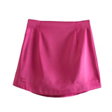 Pure Color Simple Silk Satin Sensitive Mini Skirt In