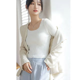 Zingj Bottomed Sweater New Style Foreign Style Autumn And Winter New Square Collar Short Style Sweater White Trim Inside