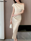 Off Shoulder Evening Party Dresses Women Summer Fashion Slim One Piece Solid Vestidos Korean Graduation Robe