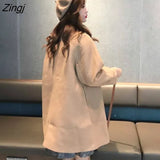 Blends Women Khaki Fall Retro Single Breasted Pure Wide-waisted Lantern Sleeve Lady Coats Casual Clothing All-match
