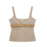 New Spring Style Silk Thread Decoration With Belt Slim Halter Top