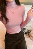 High-Necked Threaded Shoulder Long-Sleeved T-Shirt New Spring Style Slim And Thin Bottomed Shirt With
