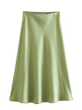 Sale Solid Satin Elastic Waist Women A-Line Skirt Summer Female Slim