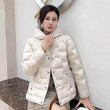 Autumn And Winter New Fashion Pressure Glue In The Thin Down Jacket Female Hood Short Fashion Warm Winter Dress Coat Tide-Outfit