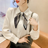 Shot Spring New Tie Foreign Style Bow Chiffon Shirt Long Sleeve Shirt Female Jacket