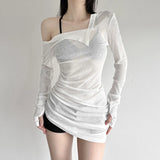 2025 Autumn New Women's Hottie Pure Desire Design Thin Perspective Irregular Waist Repair