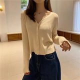 Zingj Sweater With Cardigan Shawl Loose Coat Female Autumn Korean Version Thin Sunscreen Shirt V-Neck Long Sleeve Jacket-Outfit