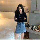 Women Solid Basic Tops Button Up O-neck Elegant Cropped Sweaters Streetwear Slim Knitted Outwear Ulzzang Fashion