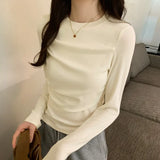 Sense Minority Pleated Long-Sleeved T-Shirt Women's Autumn And Winter New Slim And Thin Short Style Top With