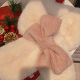 Sweet Hot Girl Pink Bow Neck Scarf Women's Autumn/Winter Faux Fur Cute Fury Scarf Fashion Female Trendy