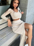 2022 Spring Autumn Knitted Sexy Women Dress Sets Casual Fashion Women's Suit With Long Sleeve Pullover Top &amp; Split