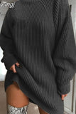 Women Turtleneck Oversized Knitted Dress Autumn Solid Long Sleeve Casual Elegant Mini Sweater Dress Winter