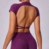 Zingj Back Sports Short Sleeves Removable Chest Cushion Cross Back Clothes Can Wear Fitness Yoga Short Sleeves Women-Outfit