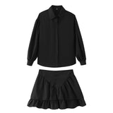 For Women's Clothing INS Explosive Temperament Collar Buckle Shirt Leaf-Side Skirt