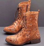 Zingj Martin Boots 2023 Autumn And Winter Flat-Soled, Thick-Heeled, Lace-Up, Short, Embroidered Women's