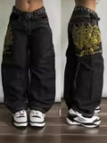 Sales Of Black Printed Jeans, Vintage Jazz Dance Pants, Harajuku Cool