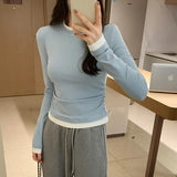 Style Ins Thin Fake Two Long-Sleeved T-Shirts For Girls In Autumn And Winter With Ruffled