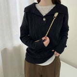 Zingj And Winter New POLO Lapel Twist Pullover Sweater Female Bf Han Fan Loose Foreign Style V-Necked Knitted