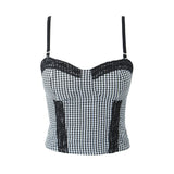 Spring New French Plaid Lace Hanging Half-Length Skirt Suit With Chest Cushion