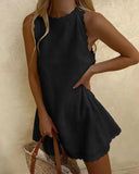 Dress Women Summer Fashion Solid O Neck Sleeveless Party Dress Women Casual Loose Ladies Mini Dress