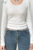 Casual Baisc Chic White Lace Trim Women Tee Shirts Long Sleeve Knit Korean Clothes Slim Top Spring Autumn T-shirt