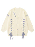 And Winter Loose Knitted Sweater Women Fashion Lace-up Long Sleeve V-Neck Knit Cardigan Ladies Casual Versatile