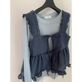 Small Belly Covering Casual Ruffle Sleeveless Western Style Two-piece SuitOutfit