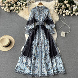 Zingj Court Wind Is Amazing, The Skirt Feels Elegant, The Printing Temperament Is Elegant, The Vertical Collar Is Single-Breasted, The Waist Is Slim, And The Dress Is With Large