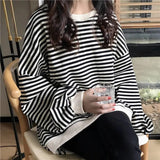 Striped Tee Ladies Hip Hop Fall oversized T-shirt Streetwear Top Harajuku Punk Loose y2k top women striped sleeves
