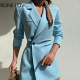Women Solid Elegant button defined waist Mini Working Blazer