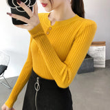 Zingj And Winter Design Round Collar Leaky Clavicle Knitted Bottomed Shirt A Slim Short Pit Striped Thin Sweater Button