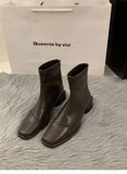 Zingj Heel Square Head Thin Boots Ankle Boots Women's Shoes 2024 New Autumn And Winter Korean Small Ankle Boots Martin