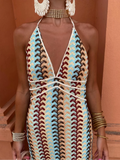 Embroidery Print Backless Maxi Dress Women Sexy V Neck Sleeveless Slim Halter Long Robes Lady Holiday Party