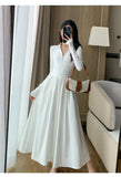 Vintage White Long Sleeve Knitted Midi Dresses for Women 2023 Autumn Casual Fashion Slim Elegant Party Female