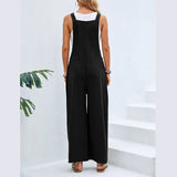 Solid Color Casual Suspender Trousers