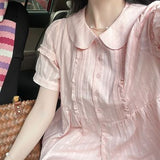 Pleated Solid Sweet Women Shirt Simple Kawaii Cute Blouse New Fashion Fairy Grunge Blusas De Mujer Y2k